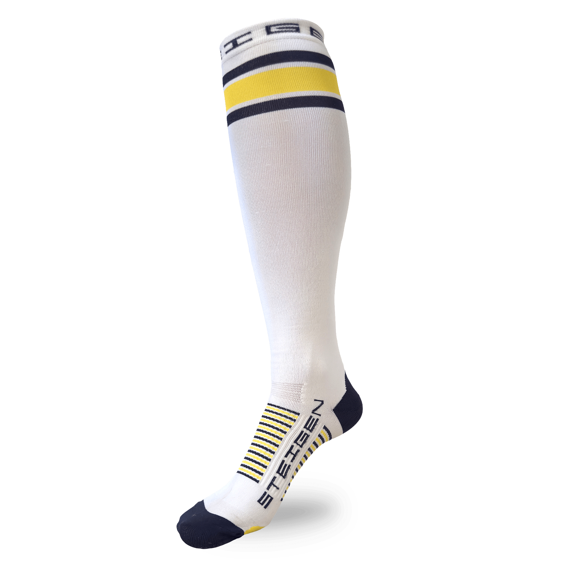 White – Yellow Stripe Running Socks Full Length